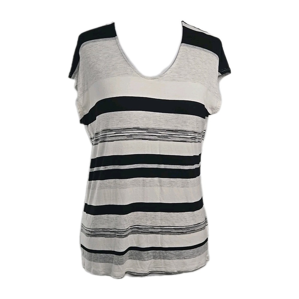 Philosophy Rayon Stripe Black White Gray Sleeveless T-shirt Top Medium M New